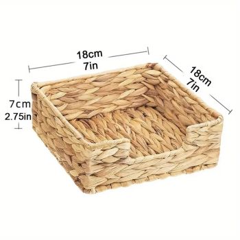 Water Hyacinth Guest Towel Holder for Bathroom, Wicker Napkins Baskets for Dinning Room, Rattan Napkin Holders for Tables,  1 Pack（Square 18 * 18 * 7cm）