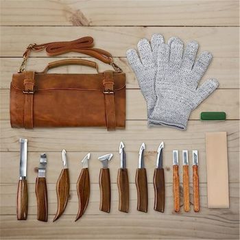 Wood Carving Kit Deluxe Hand Carving Tool Set, 16 Wood  Kit High-Carbon Steel, Wood Art Tools 8  Knives & 5 Detail Carving Knives for Beginner &Professional Christmas Gift