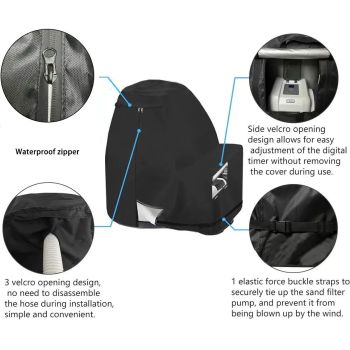 Sand Filter Pump Cover,Waterproof Anti-UV Above Ground Pool Pump Cover,Suitable for Most Popular Brands Sand Filter on Market (Black)