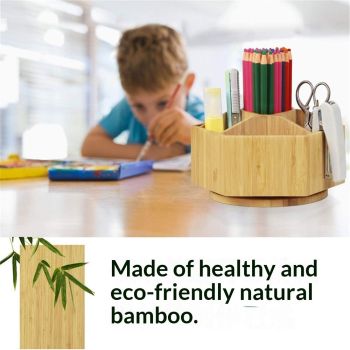 walowalo Bamboo Rotating Art Supply Organizer Holds  Pencils Spinning Crayon Marker Organzier Holder Christmas Gift Desk Brush Storage for Office Classroom Organization Stationary