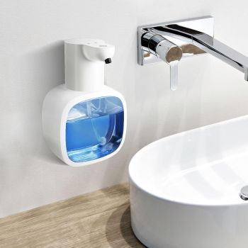 Automatic Foaming Soap Dispenser with 500ml/17oz Capacity, Touchless Soap Dispenser with 4 Level Adjustable, Rechargeable, Wall-Mounted, Waterproof for Kitchen, Bathroom, Hotel, Restaurant（Excluding liquids）