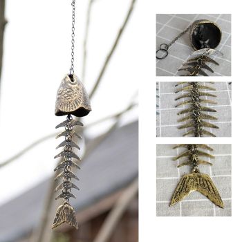 Fish Windchime,Fish Skeleton Windchime,Fish Bone Cast Iron Wind Chimes Vintage Metal Wind Chimes Outdoor Soothing Melody for Garden Home Yard Porch Hanging Decor