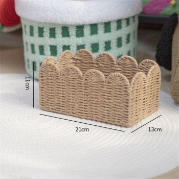 Small Decorative Woven Basket, Scalloped Edge Paper Rope Organizer, Multipurpose Napkin Holder for Kitchen, Bathroom, Toilet Paper, Towels & Utensils（Small size: 21 * 13 * 11CM）
