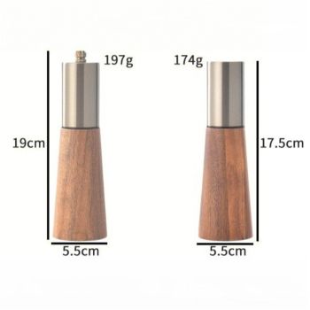 2pcs Salt and Pepper Grinder Set, Acacia Wooden Pepper Grinder with Adjustable Coarseness, Refillable Ceramic Blade Grind,Gold Pepper Mill for Kitchen
