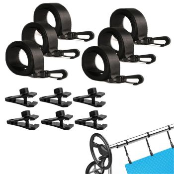 Upgraded Pool Solar Cover Reel Straps,24 Pcs Including 8 Snap-Lock Solar Cover Clips,8 Pcs 3 Times Denser Nylon Solar Cover Straps,8 Hook