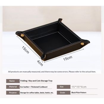 2 pack Premium Leather Tray for Men Jewelry Organizer, Desktop Storage,Key Wallets Cell Phones Tray Nightstand or Dresser Organizer Plate (Black)