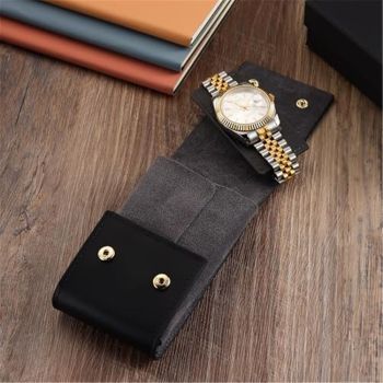 Leather Watch Travel Case Pouch Portable Watch Case for Men Single Watch Band Storage Bag Watch Accessories (Black,Excluding watches)