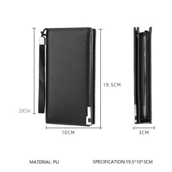 Long Wallets for Men Leather Blocking Bifold Wallet with Multi Slot and Zipper Pocket (Black, One Size)