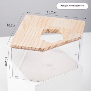 Large transparent small animal sand bath container and hamster accessories with natural wooden lid, suitable for hamsters, mice, and lemurs. .. (Triangle)
