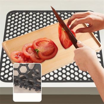 Kitchen Sink Mats, 2PCS Non-Slip Heat Resistant Silicone Sink Protector Mat, Folding Farmhouse Rear Drain Sink Mats (Type2: Side Drain, Black)