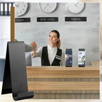 4 Pcs Metal Fancy Brochure Holder Display Flyer Brochure Holder Stand Table Vertical Countertop Literature Organizer for Booklets Pamphlet Magazine Menu Journals(Black)