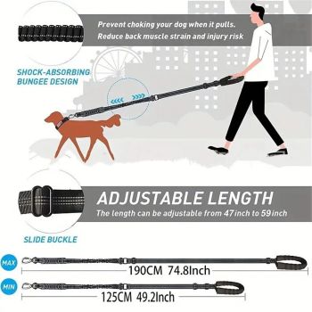 Bungee Leash for Large Dogs That Pull, No Pull Shock Absorbing Dog Leash, Heavy Duty 6.2 FT Tangle（black）