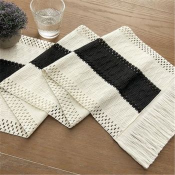 Style Bicolor Stitching Table Runner, 12 x 108 Inch Black/Ivory, Black Table Runners 108 Inches Long, Farmhouse Woven Home Decor