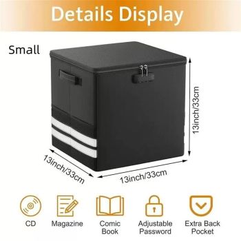 Record Storage Box with Lock,Fireproof＆Water Resistant Record Organizer Storage for 100+ Single Records(12-inch),Collapsible Storage Crate with Lid&Handles for Valuable Album Collection