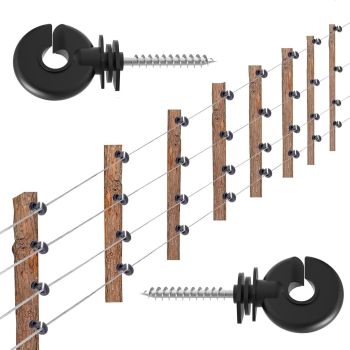 50 Pcs Black Electric Fence Insulator Screw-in Insulator Fence Ring Post Wood Post Insulator and 1 Pc Free Insulator Socket Tool (Grid System Accessories for Animal Husbandry Electronic)