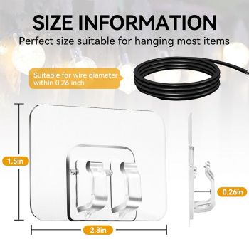 Hooks for Outdoor String Lights Clips: 50Pcs Heavy Duty Light Hook with Waterproof Adhesive Strips - Outside Clear Cord Holders for Hanging Christmas Lighting - Outdoors Sticky Clip