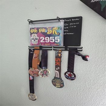 Medal Hanger Display for Runners, Marathon Medal Holder Display Wall Hanger and Race Bib Boards Holder with Chalkboard Marker