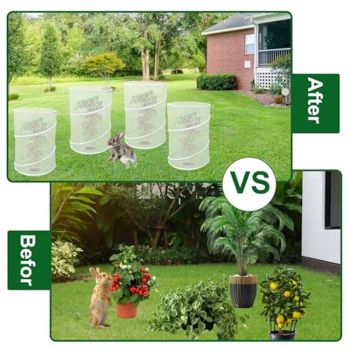 4 Pack Pop up Plant Covers Tent from Animals, 20"H X 13"D Insect Barrier Mesh Plant Guard Cover Net White Garden Plant Protectors Mini Greenhouse Plant Protection Cage with Stakes for Outdoor Plants