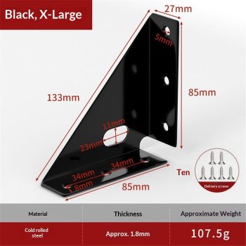 Heavy Duty Gusset Joints 4 Pcs,  Bracket Corner Brace Bracket Fasteners, Furniture Shelf Support Joint Fasteners for Table, Cabinet Bed Stabilization (Black) 86mm x 86mm