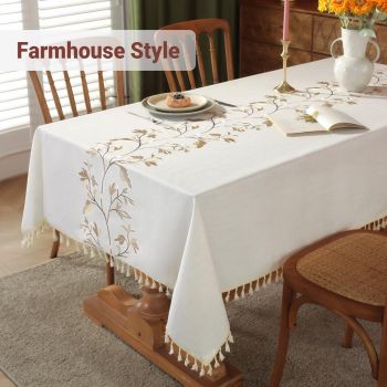 Cotton Linen Waterproof Tablecloth for Dining Table Farmhouse Kitchen Rectangle Table Cloth Coffee Wrinkle Free Tables Cover, Beige, Coffee Flower, 100*140cm