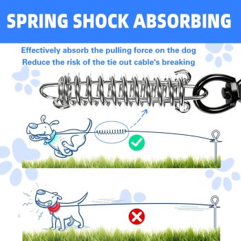 3m Dog Tie Out Cable with Spring, Shock Absorbing Tether Chains for Outside Aavilable in  Heavy Duty Leads for Yard for Medium & Large Dogs Up  , Blue