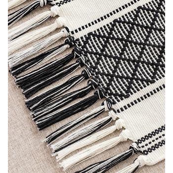Boho Woven Table Runners Farmhouse Style with Tassels - Elegant Striped Table Decor for Dining Room, Wedding, Holiday, Party (Classic Black, 34*120cm)
