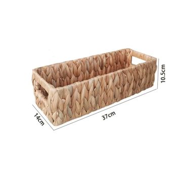 Wicker Storage Baskets with Handle Water Hyacinth Basket for Organizing Decorative Storage Bins for Countertop Toilet Tank Boho Rectangular Home Organizer（37*14*10.5cm）