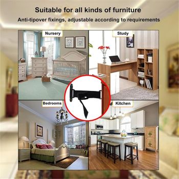 Anti Tip Furniture Anchors (2 Sets),Heavy Duty Furniture Wall Anchor,Adjustable Earthquake Straps,Furniture Anchors for Baby Proofing,Black