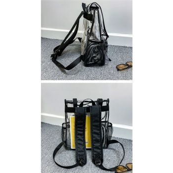 Clear Backpack Heavy Duty, Large Clear Bookbag for Boys Girls Adult, See Through Book Bag Transparent Backpacks with Multiple Pockets for School College Work Casual Sport, Black