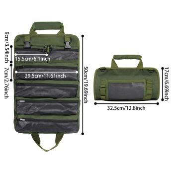 Tool Roll Bag, Heavy Duty Roll Up Tool Bag Organizer, Portable Visible Tool Storage Bag with 2 Detachable Tool Pouch (Green,oniy bag)