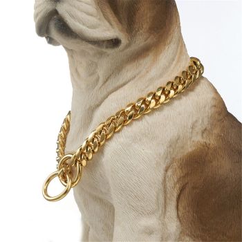 Chain Dog Collar 10mm  Link Collar Chains Stainless Steel Metal Slip Collar Gold Pet Necklace for Medium Dogs(14in/35.5cm)golden