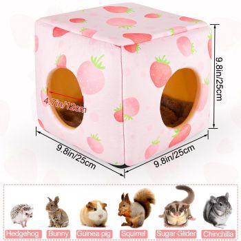 Guinea Pig Hideout, Washable Guinea Pigs House Cozy Guinea Pigs Bed for Small Pet Bunny/Rabbit/Hamster/Chinchilla Guinea Pig Accessories Strawberry（ Pink Heart）