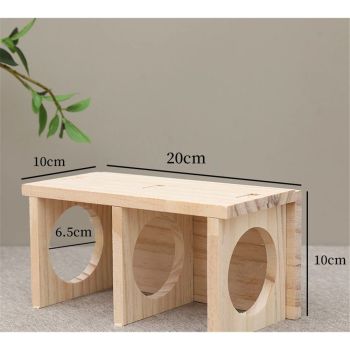 Wooden Hamsters 2-Chamber Hideout-Tunnel Multi Chamber Exploring Toy Rat Exploring Tunnel Toy for Mice Guinea Pig Hedgehog Squirrel （Small）