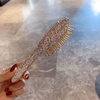 1 Pack Rhinestone Hair Brush Detangling Bling Detangle Massage Sparkle Compact Comb Crystal Air Cushion for Women Wet Dry