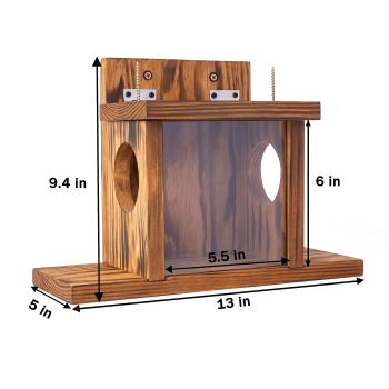 Wood Squirrel Feeder, Squirrel Feeders for Outside Winter, Wooden Chipmunk Feeder for Corn, Peanuts, Durable Box Easy to Fill with Removable Front Panel