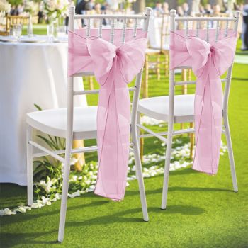 25 Pcs Organza Chair Sashes for Wedding Banquet Party Decoration Chair Bows Ties Chair Cover Bands Event Supplies - Light Pink