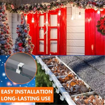 Gutter Clips for Hanging Outdoor Lights: 100 Pcs Metal Christmas Light Clips for outside String Lights - Weatherproof Gutter Clips for Xmas Halloween Seasonal Rope Mini Decoration Lights