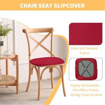 Seat Covers for Dining Room Chair Set of 4, Stretch Fit Removable Washable Chair Seat Cushion Protector Slipcovers Red