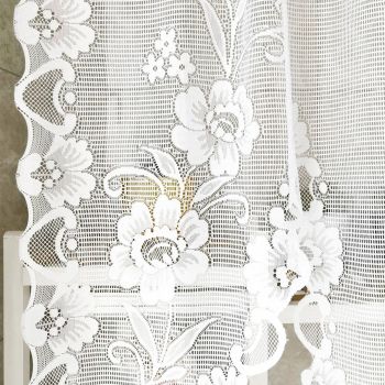 1 Panel White Floral Embroidery Sheer Lace Curtain Valance Princess Style Embroidered Waterfall Swag Curtain Valance Tier for Kitchen Bathroom Half Window Decoration, Rod Pocket Top