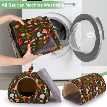 Guinea Pig Hideout, Washable Rabbit Bed with Guinea Pig Tunnel, 2 Pack Guinea Pigs Toys Set Bunny Hideout Cage Accessories for Hamster Ferret Rabbits Bunny