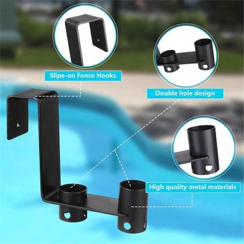 2 Pcs Pool Fence Hooks, Pool Tool Organizer, for Hanging Pool Cleaning Accessory, Pool Pole,Brush, Leaf Skimmer Net (Black,Excluding screws)