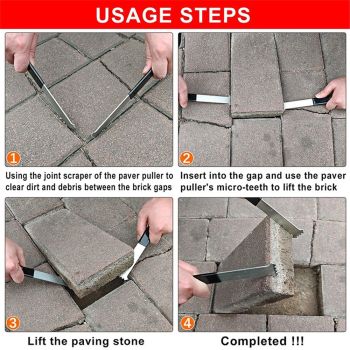 2 set Heavy Duty Paver Puller Tool - Dual Joint Scraper with Micro Teeth & Non-Slip Grip for Brick Removal, Perfect for Garden/Lawn/Patio Tile & Block Replacement