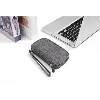 Electronic Organizer, Large Travel Cable Organizer Bag Pouch Electronic Accessories Carry Case Portable Waterproof Double Layers All-in-One Storage Bag for Cable, Cord, Charger,Grey（oniy bag）