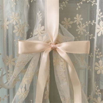 Bowknot Tie Up Kitchen Curtain Floral Balloon Lace Sheer Curtain Tiers for Small Cafe Windows Rod Pocket Light Filtering Ruffled Window Valance for Wedding 1 Panel 59 x 49 Inch