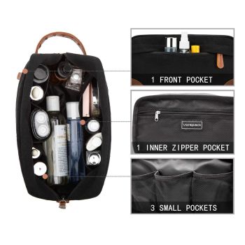 Travel Toiletry Bag - Hanging Toiletry Bag for Men Water Resistant Canvas Shaving Bag with Large Capacity for Travel - black