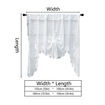 White Semi-Sheer Floral Lace Curtain Swag for Kitchen Half Window Bathroom Decoration Rod Pocket,150*100, 1 Panel