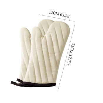 Quilted Cotton  Oven Mitts for Baking, BBQ, and Cooking Protection, Heat-Resistant Gloves for Kitchen and Grill, Comfortable Grip, Machine Washable, Reusable,  1 Pair beige