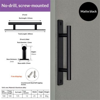 18cm Heavy Duty Sliding Barn Door Handle, Pull and Flush Hardware Set, Black Powder Coated Finish, Large Rustic Two-Side Design, Round