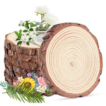 Natural Wood Slices3-4cm Thickness 1cm, 10 PCS Round Wooden Discs with Tree Bark, Wood Slices for Centerpieces for Handmade Crafts, Wood Circles for Rustic Wedding Decoration