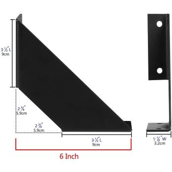 Concept Fusion Set of Two Bent Metal Industrial Angle Shelf Brackets Flat Black Powder Coated Finish （15cm）